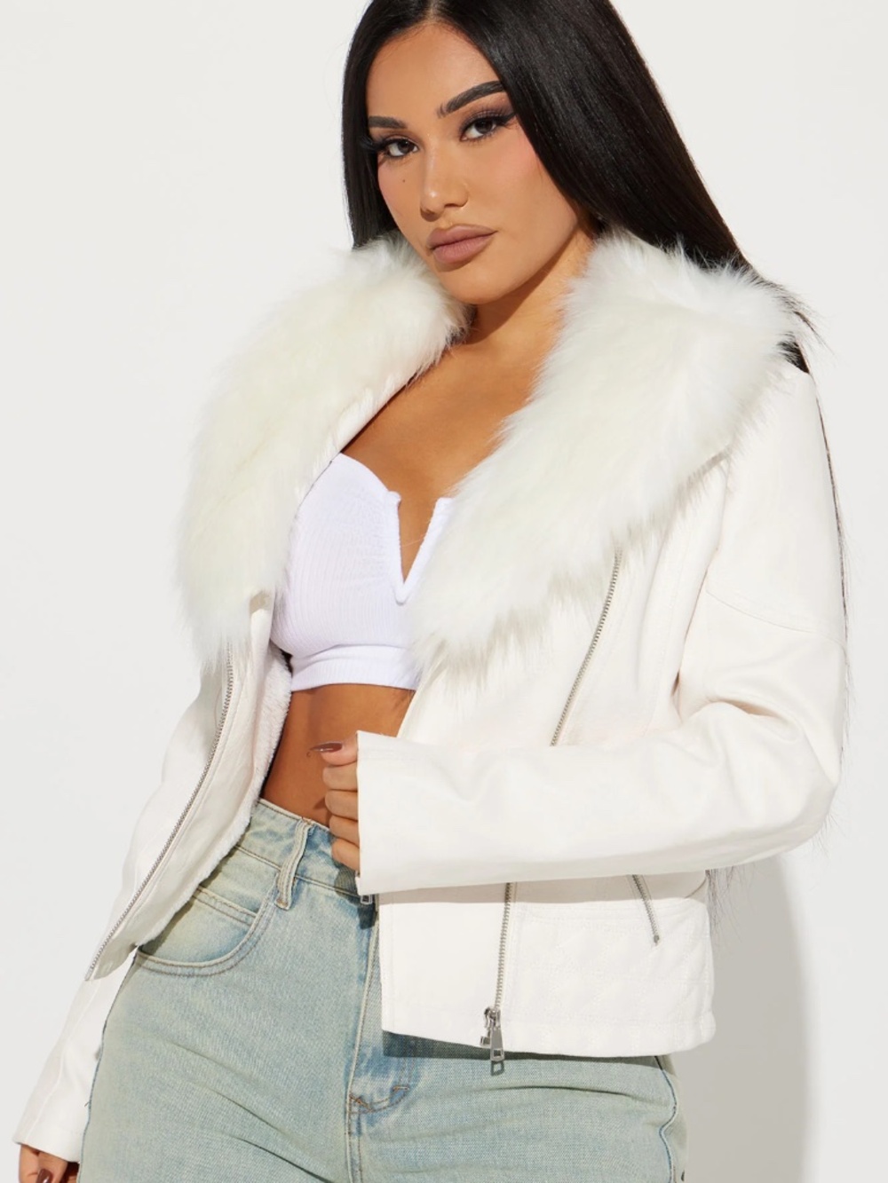 Elsa Faux Leather Jacket - White